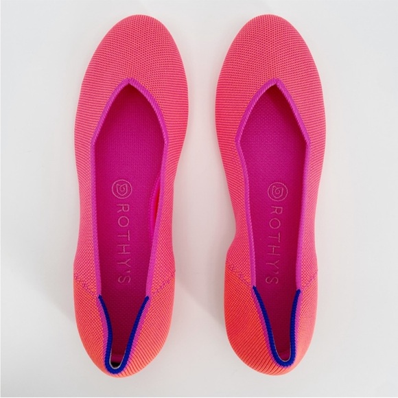 Rothy’s Tropical Pink Round Toe Flats Neon Hot Bright Vibrant Pink - Picture 2 of 4